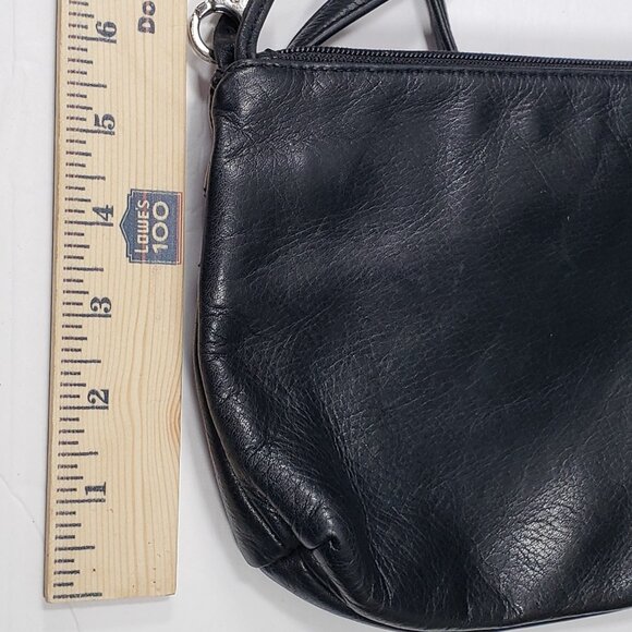Perlina Soft Black Premium Genuine Leather Small Crossbody Bag Vintage - Picture 9 of 9